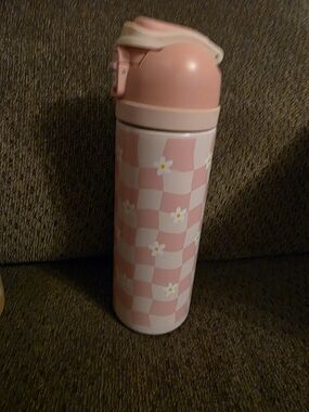 Pink Floral Check Stainless Travel Bottle